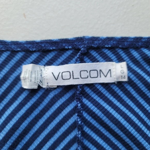 Volcom Womens Possession Body Con Dress Cut Out Back Blue Striped Stretch Sz L - Picture 3 of 14